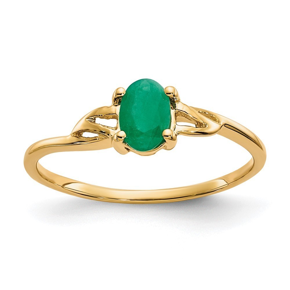 Million Charms 14k Yellow Gold Green Emerald Birthstone Ring, Size 7